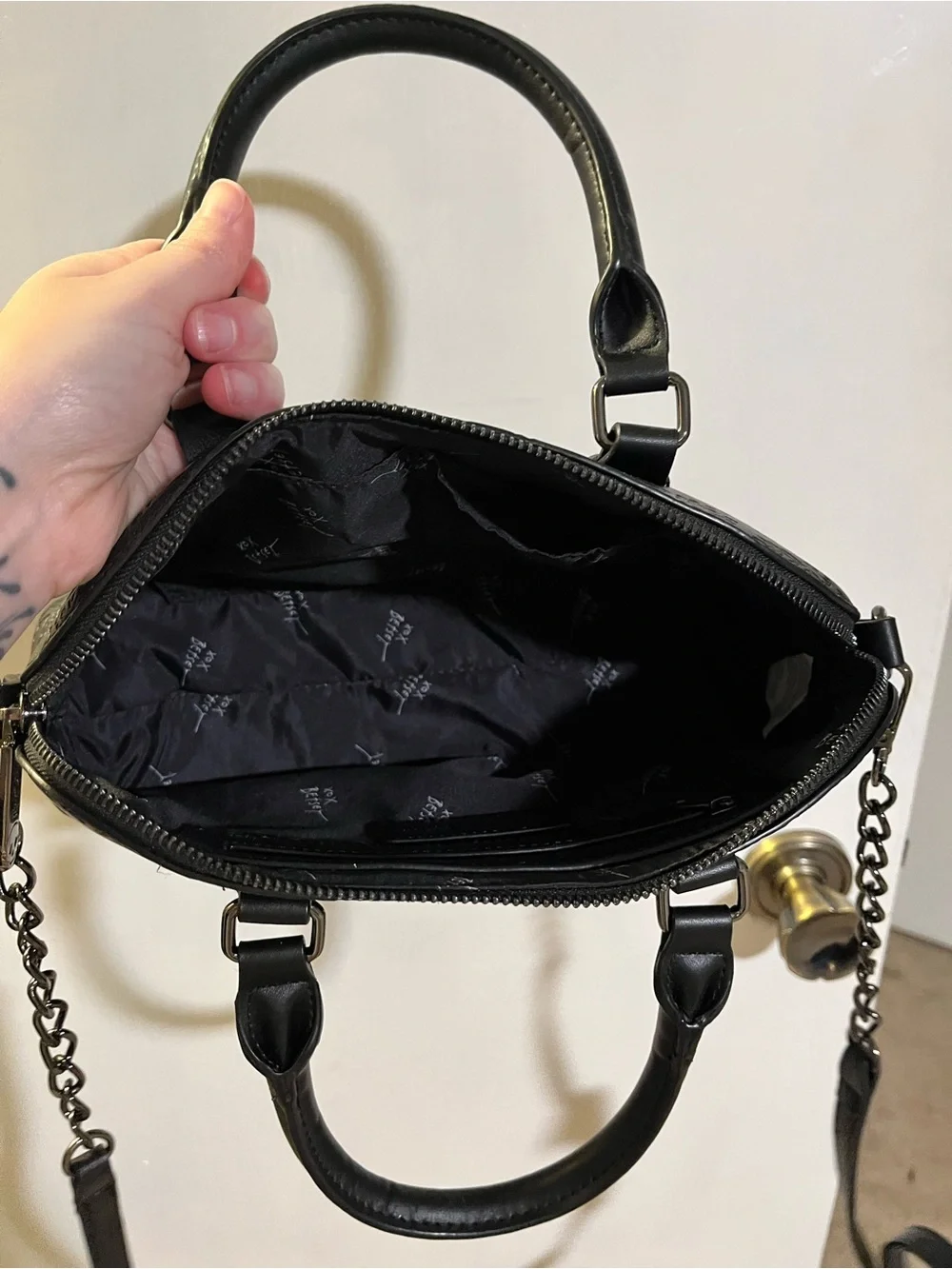 Betsey Johnson Black Embossed Leatherette Crossbody Satchel